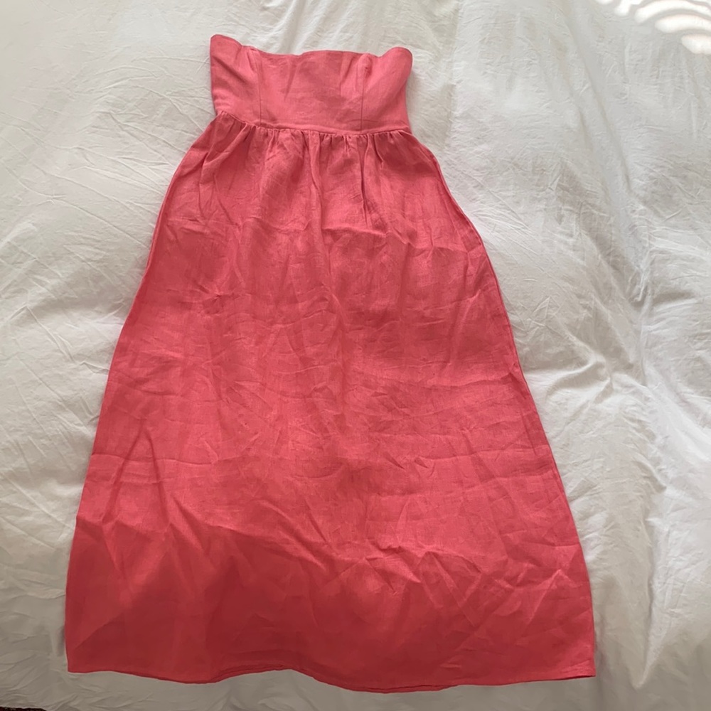 Reformation Coral Strapless Linen Dress